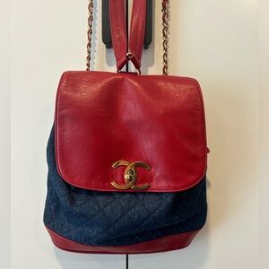 CHANEL Denim & Leather Backpack. Super rare, you can't find her anywhere!!